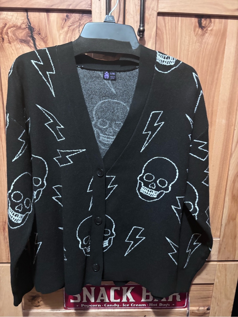 Black Skull & Lightning Knit Cardigan Sweater